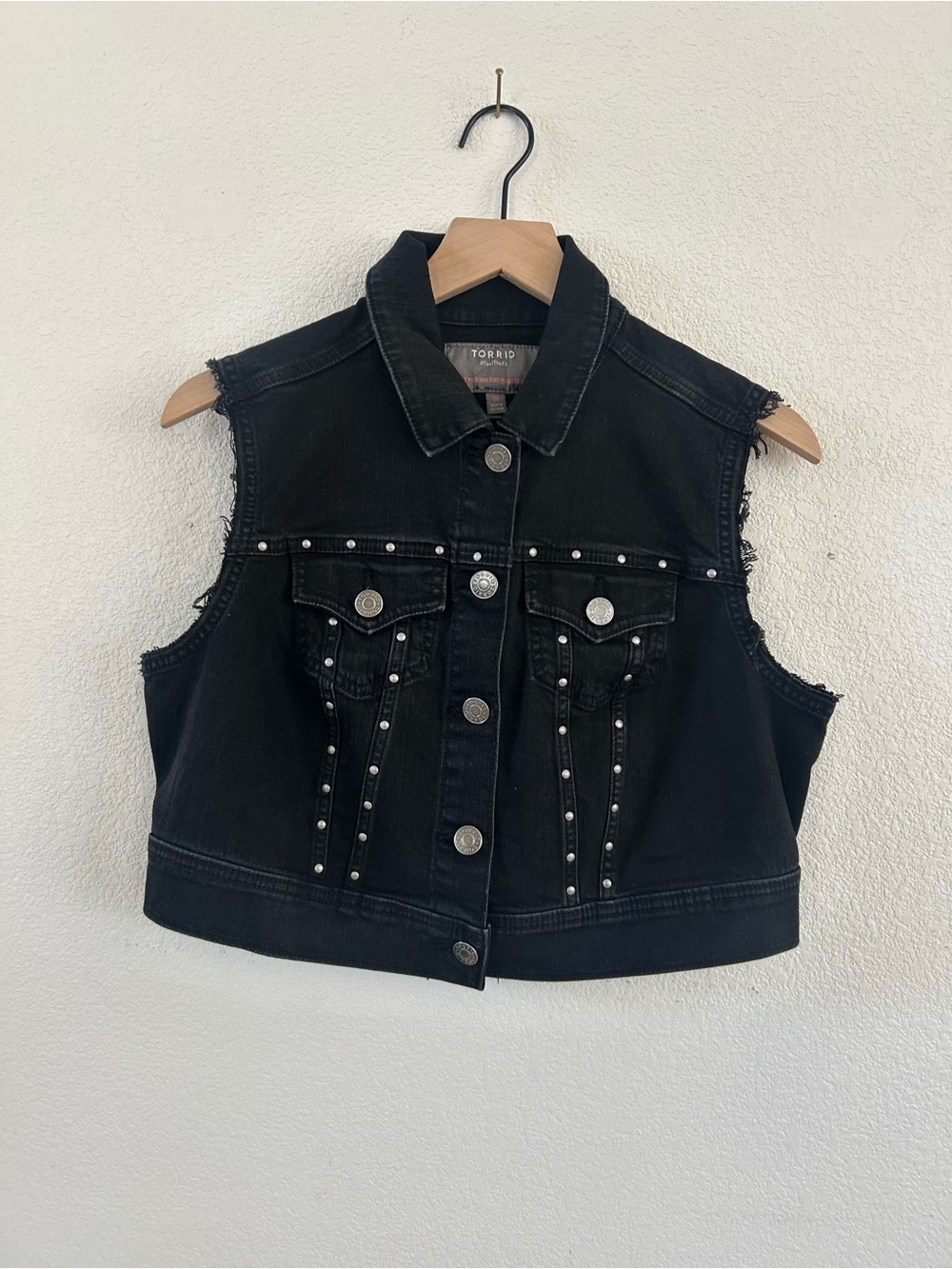 torrid Black Studded Cropped Denim Vest